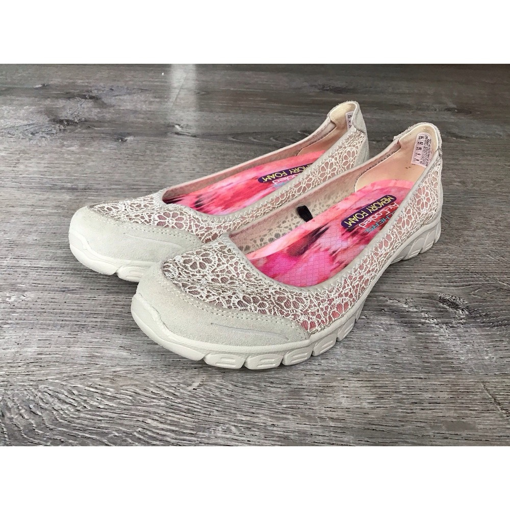 Skechers Women's Size 8 EZ Flex Lace Slip-On Flats Taupe #23413 Shoes